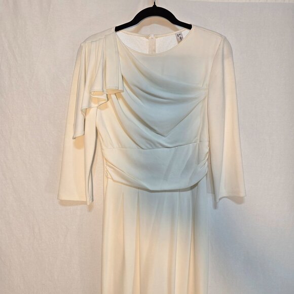 VFMAGE Ivory Pleated Asymmetrical Bow Sheath Cocktail Dress Size M LIKE NEW! - Picture 3 of 16